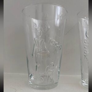 McDonald's Clear Glass Tumbler with Embossed Figures - Barbie and Hot Wheel